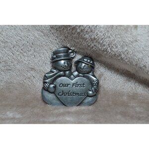 Snowman Pewter Our First Christmas Metal Ornament 2005 Vintage Gloria Duchin